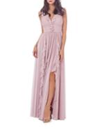Js Collections Ruffled Front Slit Gown