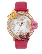 Betsey Johnson Goldtone Stainless Steel And Leather Butterfly Strap Watch