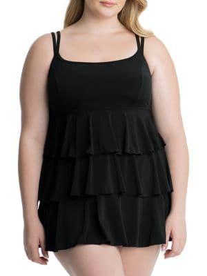 Longitude Plus Solids Triple Tier Swimdress