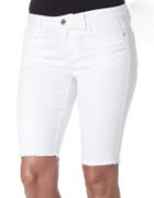 Kensie Jeans Fringed Bermuda Denim Shorts- White