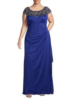 Xscape Plus Embellished Side Ruched Gown