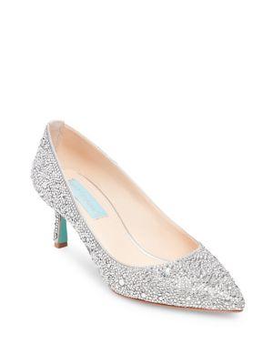Betsey Johnson Embellished Satin Kitten Heels