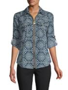 Michael Michael Kors Petite Geometric-print Zip-front Top