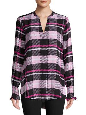 Lord & Taylor Plaid Georgie Smocked Sleeve Top