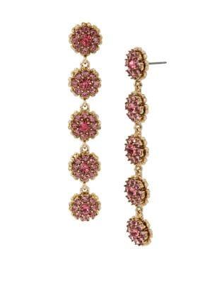 Miriam Haskell Pink Stone Flower Pink Crystal Linear Earrings