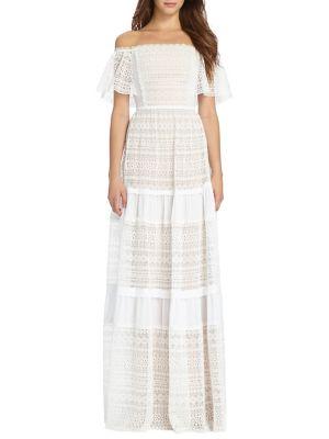 Ml Monique Lhuillier Off-the-shoulder Lace Gown