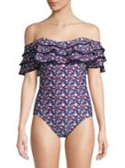 Kate Spade New York Botany Bay Ruffle Off-the-shoulder One-piece Swimsuit