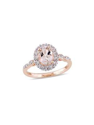 Sonatina 14k Rose Gold, Morganite, White Topaz And Diamond-accent Halo Vintage Ring