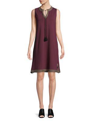 Lord & Taylor Embrodered Splitneck Shift Dress