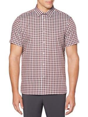 Perry Ellis Short-sleeve Check Button-down Shirt