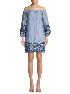 Vince Camuto Embroidered Off-the-shoulder Cotton Dress