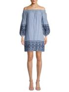 Vince Camuto Embroidered Off-the-shoulder Cotton Dress
