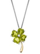 Lord & Taylor Sterling Silver 14k Yellow Gold Peridot And Diamond Necklace