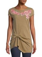 Ivanka Trump Ruched Floral Applique Tee