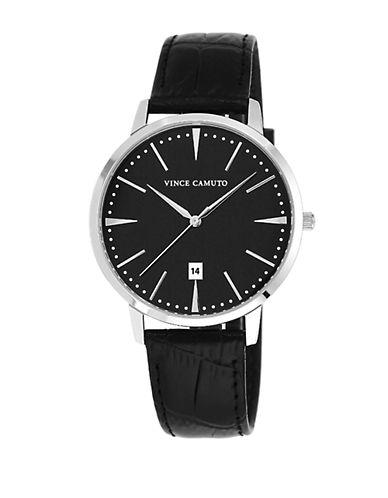Vince Camuto Silvertone Round Watch With Leather Strap