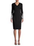 Calvin Klein Floral Embroidered Long Sleeve Sheath Dress