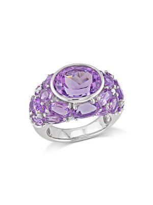 Sonatina Sterling Silver, Amethyst And Diamond Cluster Ring