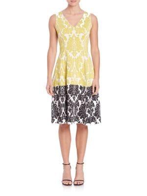 St. John V-neck Damask Dress