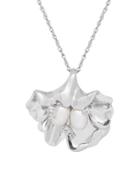 Lord & Taylor 7/5mm Pearl, White Topaz And Silver Top Drilled Floral Pendant Necklace