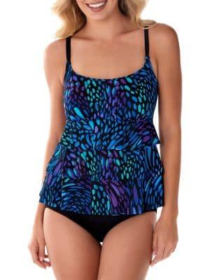 Longitude Sunshower Triple-tier Ruffle Tankini Top