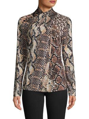Elie Tahari Snake-print Long-sleeve Blouse