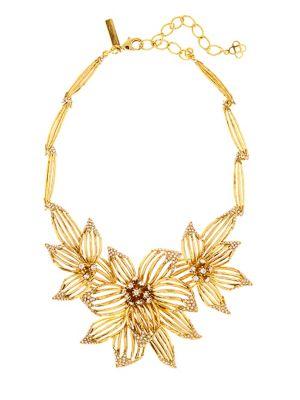 Oscar De La Renta Swarovski Crystal Point Flower Statement Necklace
