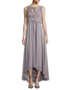 Vince Camuto Plus Beaded Illusion Hi-low Chiffon Gown