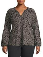 Lucky Brand Plus Bishop-sleeve Printed Blouse