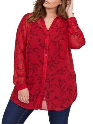 Addition Elle Love And Legend Plus Floral Button-down Tunic
