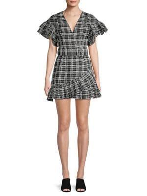 Cmeo Collective Belted Plaid Ruffle Mini Dress