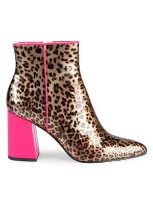 Betsey Johnson Cait Leopard-print Patent Booties