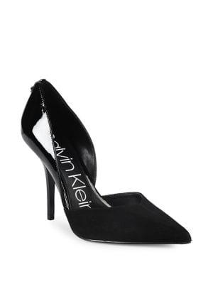 Calvin Klein Marybeth Suede And Patent Leather D'orsay Pumps