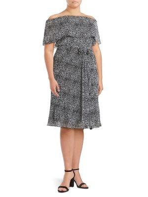 Michael Michael Kors Plus Off-shoulder Leopard-dot Foldover Dress