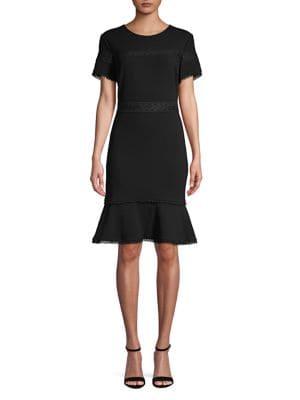Karl Lagerfeld Paris Short-sleeve Lace-trim Sheath Dress