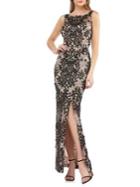 Js Collections Embroidered Lace Sheath Gown