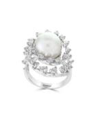 Effy White Freshwater Pearl, Diamonds And 14k White Gold Ring, 1.47 Tcw