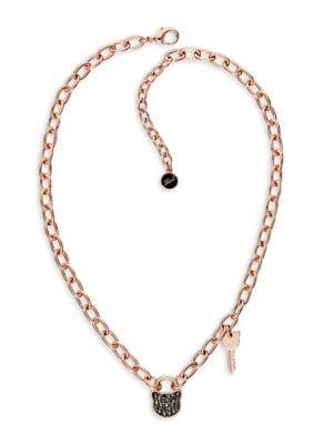 Karl Lagerfeld Paris Klassic Choupette Swarovski Crystal Lock & Key Pendant Necklace