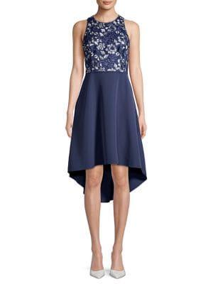 Aidan By Aidan Mattox Embroidered Floral Crepe Dress
