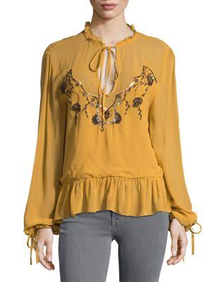 California Moonrise Long Sleeve Tie Front Blouse
