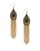 Lucky Brand Pave Peacock Goldtone Fringed Drop Earrings