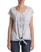 Lord & Taylor Printed Tie Front Tee