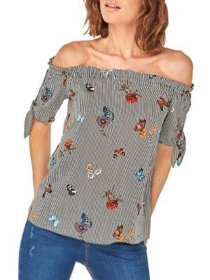 Dorothy Perkins Stripe & Butterfly Off-the-shoulder Top