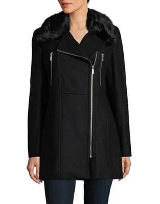 Karl Lagerfeld Paris Faux Fur Asymmetrical Zip Jacket