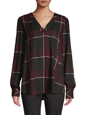 Vince Camuto Windowpane V-neck Blouse