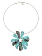 Lord Taylor Santa Fe Crystal, Turquoise And Abalone Flower Round Wire Necklace