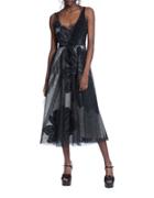 Tracy Reese V-neck A-line Tulle Overlay Dress