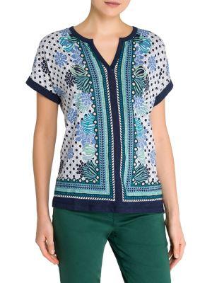 Olsen Splitneck Abstract Pano Print Top