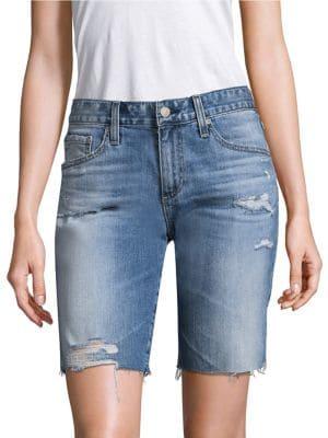 Ag Jeans The Nikki Slim-fit Relax Skinny Raw Hem Medium Wash Denim Shorts