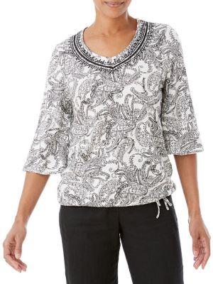 Olsen Three-quarter-sleeve Paisley-print Tee