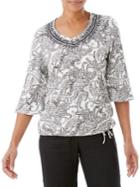 Olsen Three-quarter-sleeve Paisley-print Tee